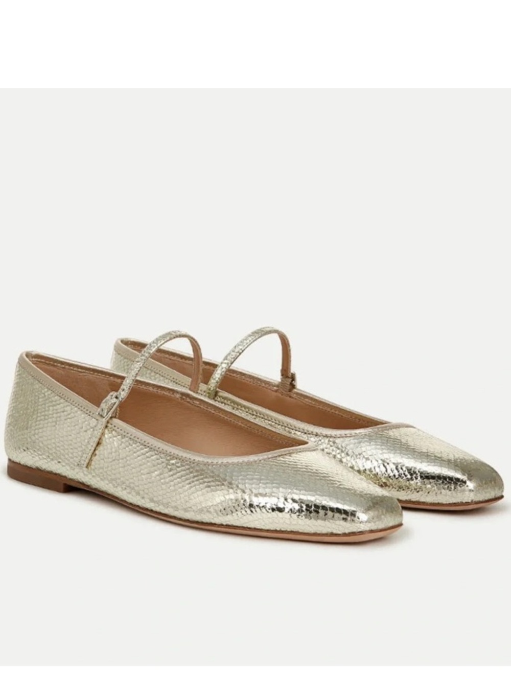 NEW Veronica Beard Ellie Metallic Ballet Flat Strap Platinum Gold Size 5.5 snake